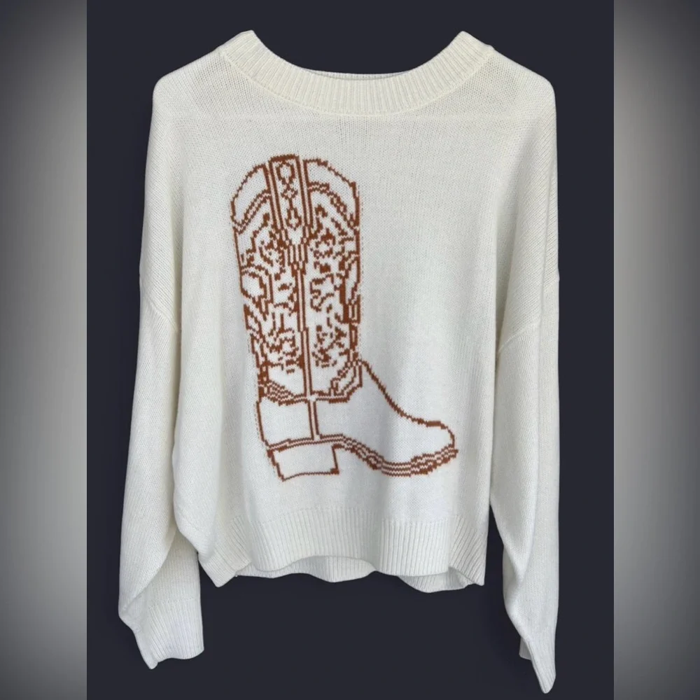 WRANGLER RETRO WOMEN'S EMBROIDERED BOOT SWEATER SIZE SMALL WESTERN - Picture 2 of 7